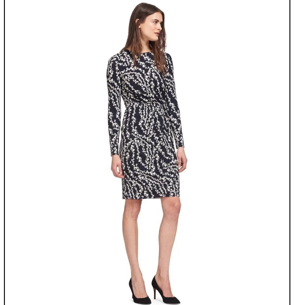 Whistles long sleeve jersey knit midi dress floral navy white size 6